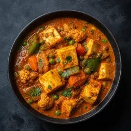 Kadhai paneer with peppers, peas and vegetables